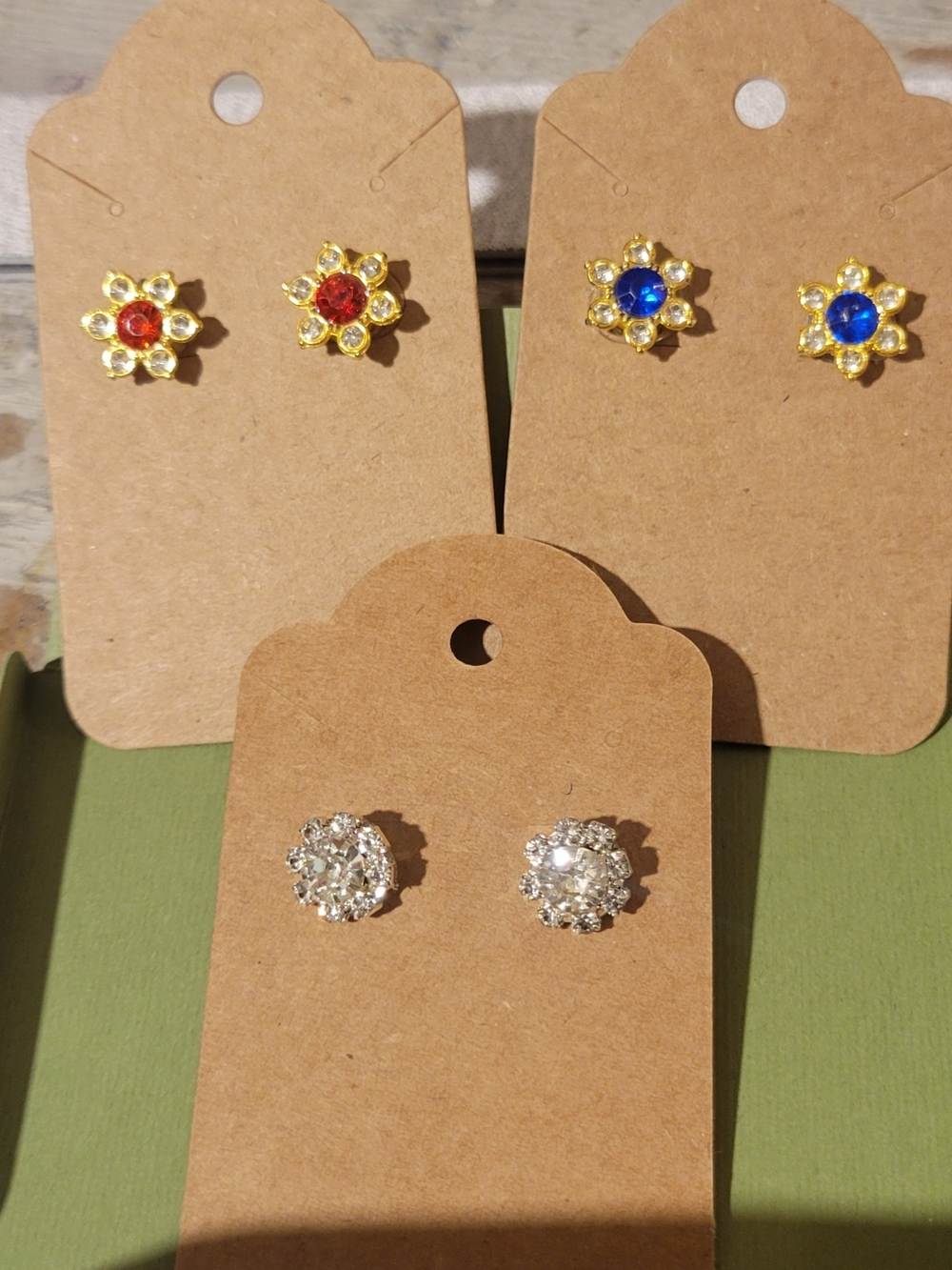 Handmade Floral Crystal Stud Earrings Set Of 3